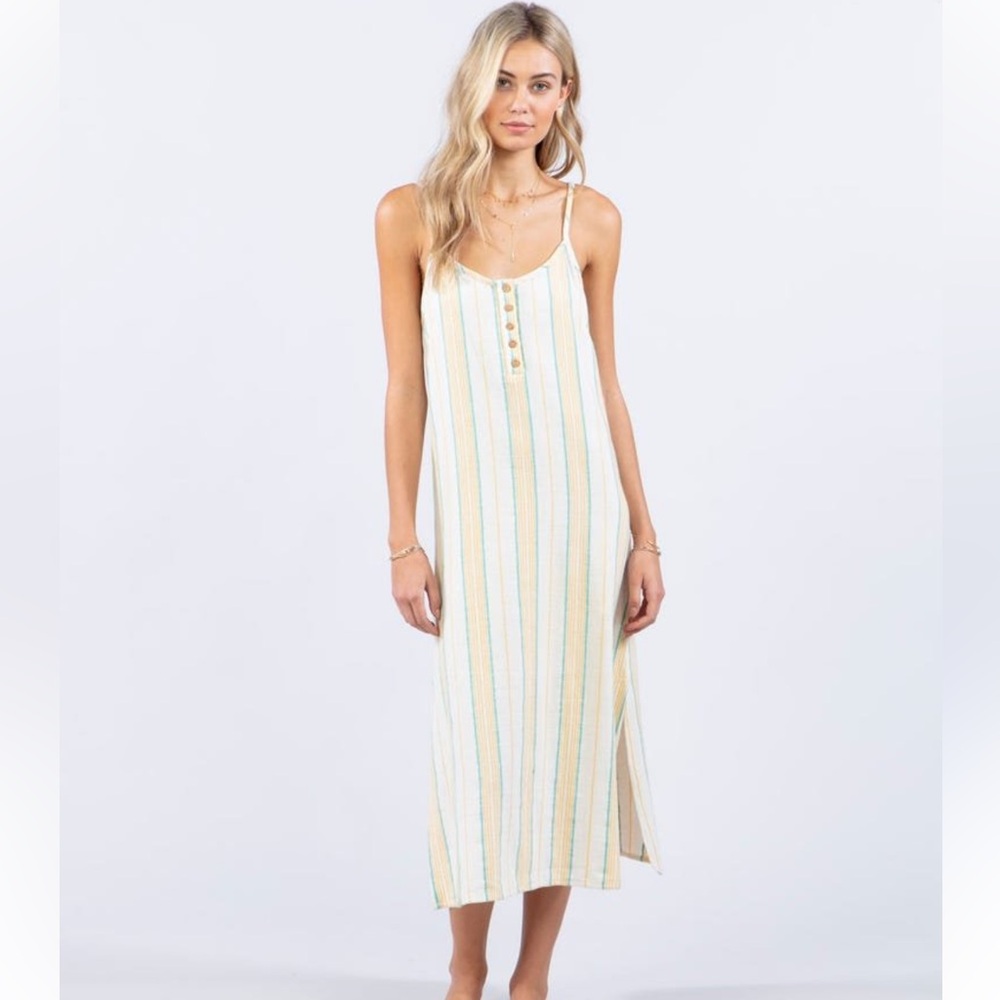 Rip Curl LaBonita Stripe Midi Dress Yellow and Blue Stripe Junior Womens